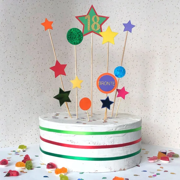 Rainbow star cake topper set