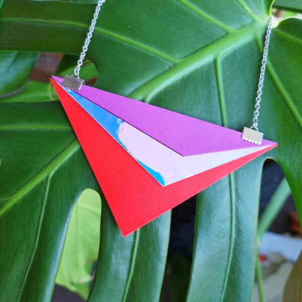 the hummingbird archives, red and purple triangle necklace