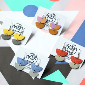 the hummingbird archives, colourful semi-circle leather earrings