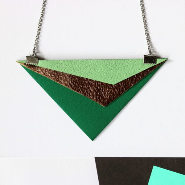the hummingbird archives, green and gold triangle necklace