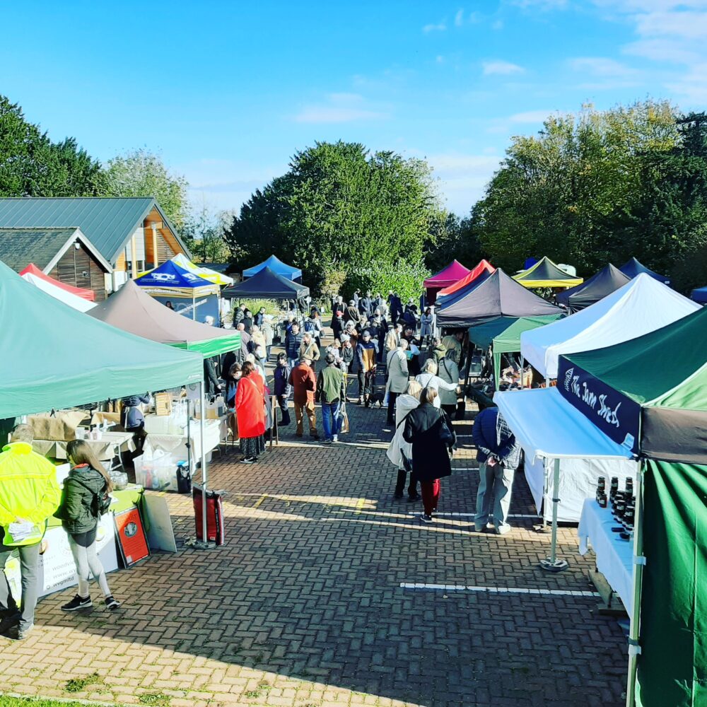 Lavenham Farmers Market shot with all the gazebos