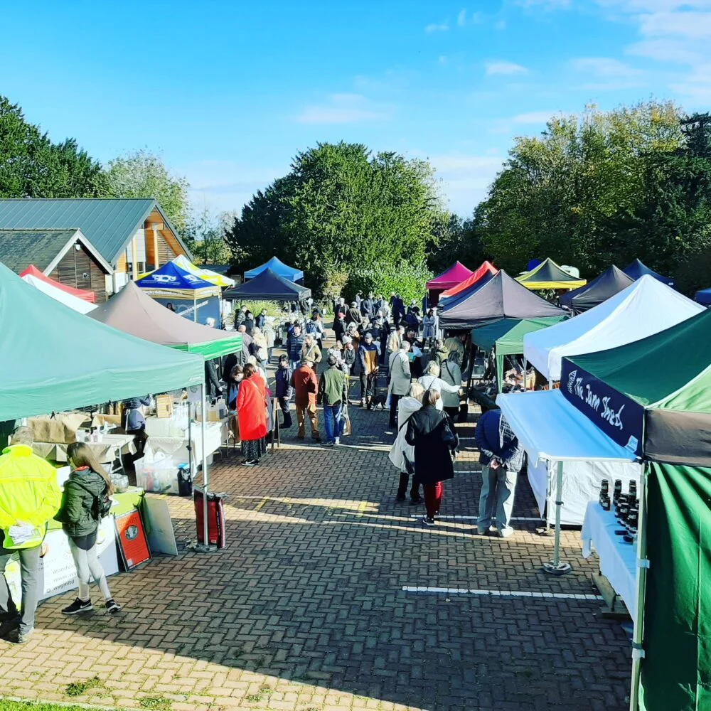 Lavenham Farmers Market shot with all the gazebos