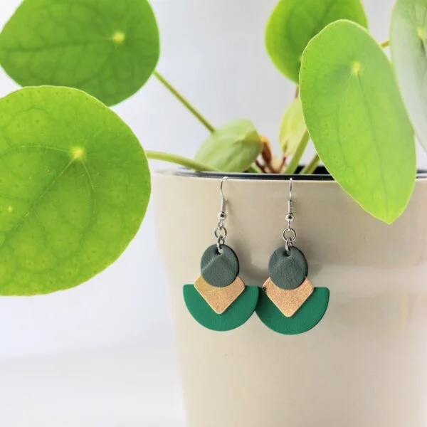 the hummingbird archives, green and gold earrings