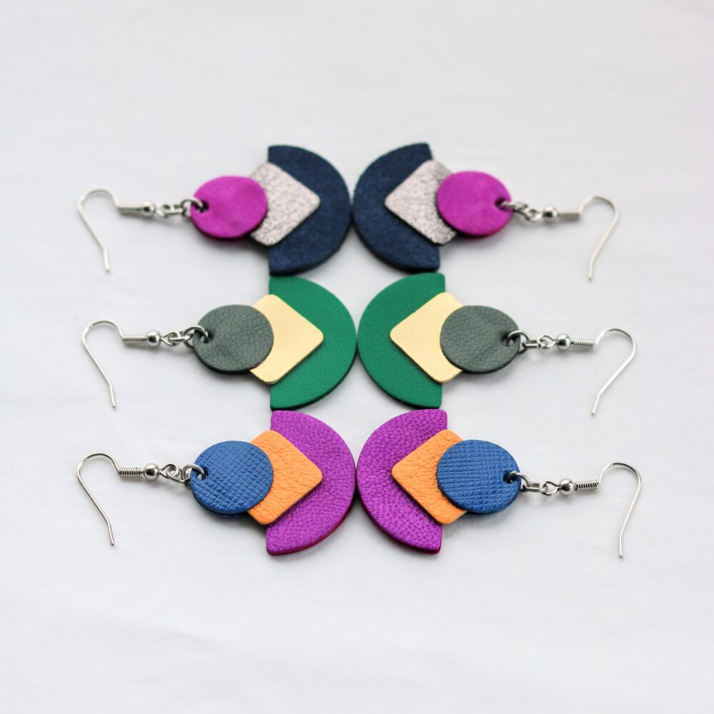 the hummingbird archives, colourful geometric shape earrings