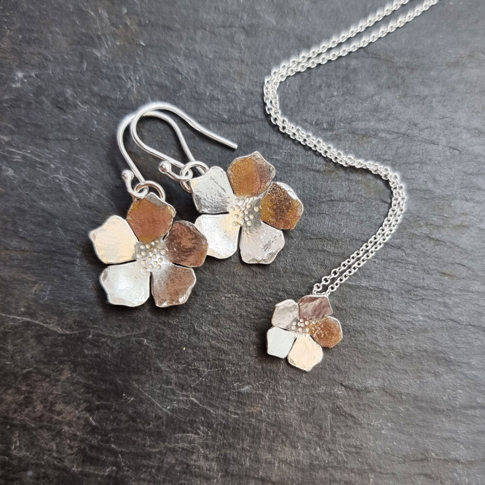 silver-blossom-flower-small-pendant-necklace-drop-earrings-mijoux-jewellery