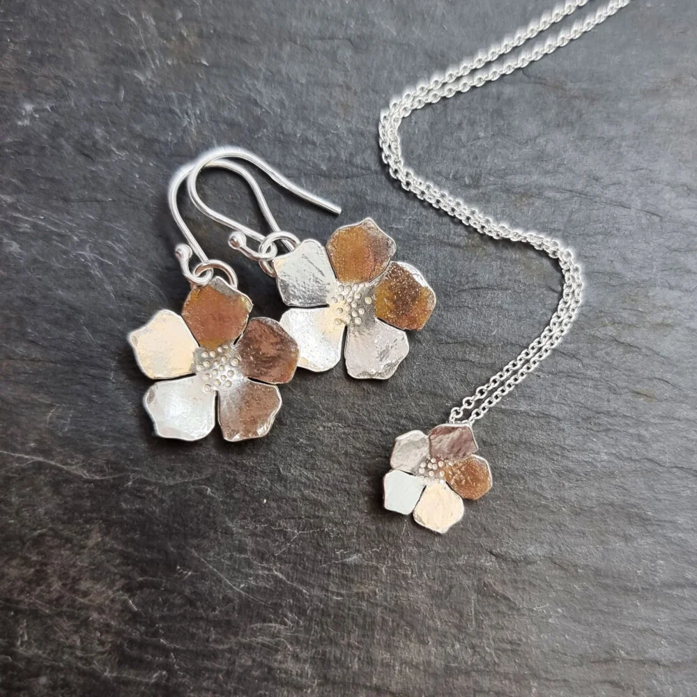 silver-blossom-flower-small-pendant-necklace-drop-earrings-mijoux-jewellery
