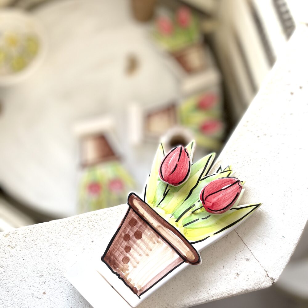 Tulip flower pot pottery ornament, Louise Crookenden-Johnson