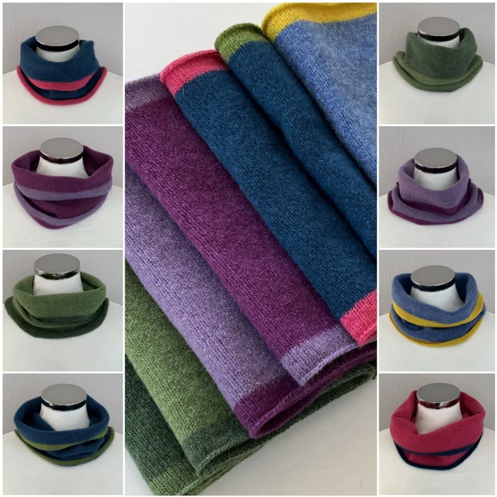 FinesseKnits, knitted merino lambswool snood, neck warmer with contrast trim