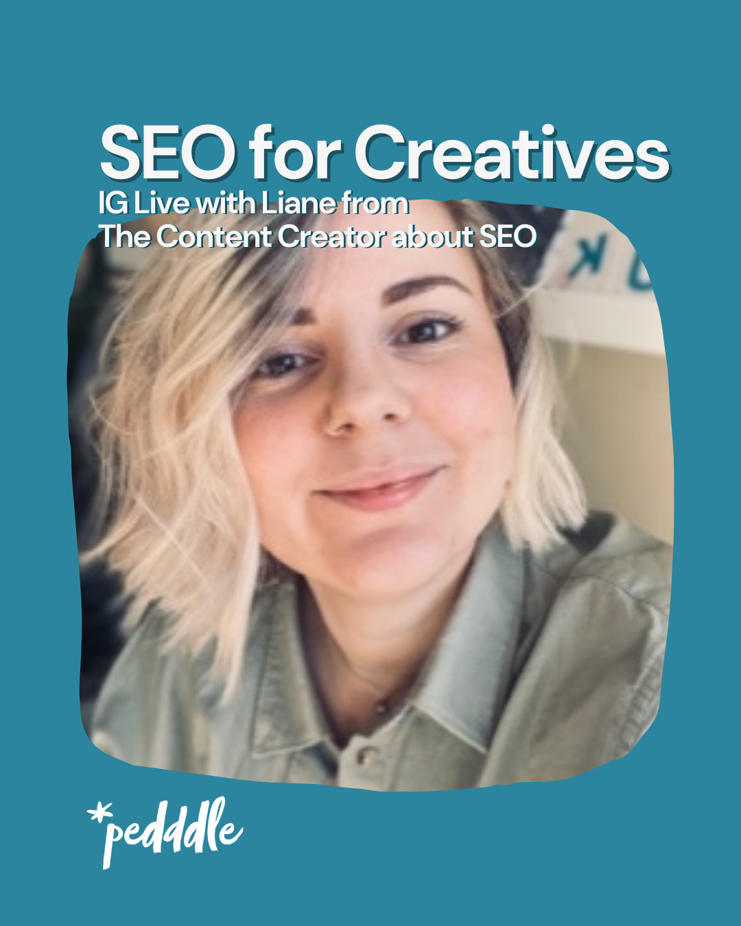 Graphic reading: SEO for Creatives IG Live with Liane from The Content Creator
