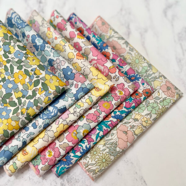 Liberty Cotton Pocket Squares , pretty pastel floral cotton pocket sqaures, Design Betsy, perfect for wedding and special occasions.