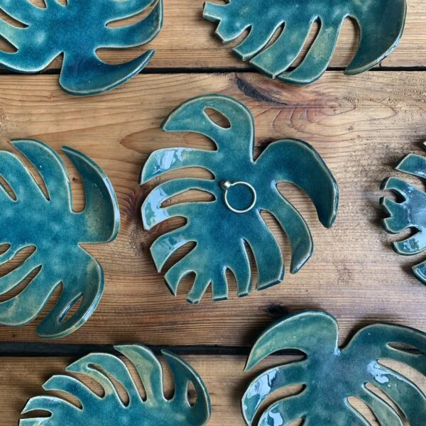 HALLO Ceramics, Monstera Leaf Dish in Oriental Blue