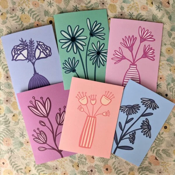6 colourful floral notecards