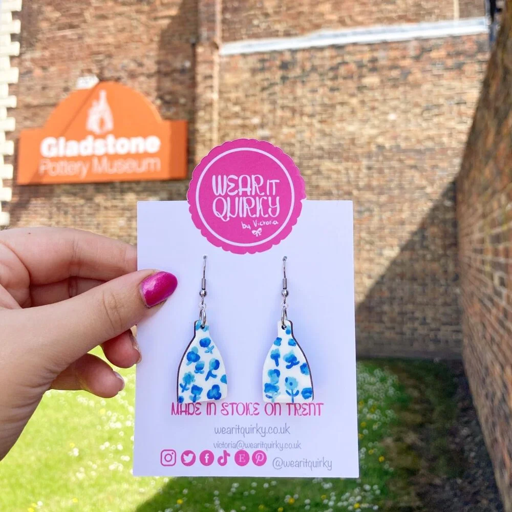 Bottle Kiln in Blue and White Earrings by Wear it Quirky