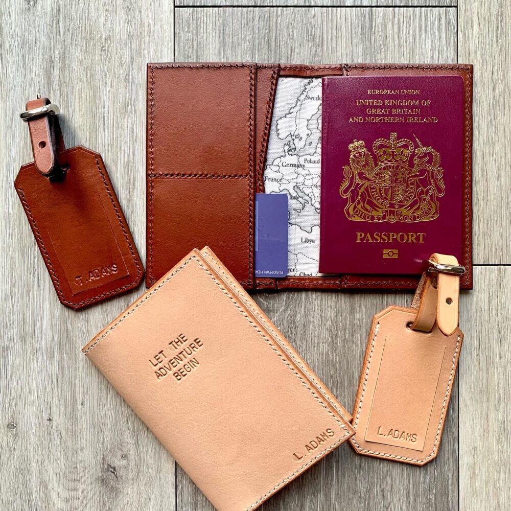 Laura Jessica Design, Leather Passport cover and Luggage Tag gift set