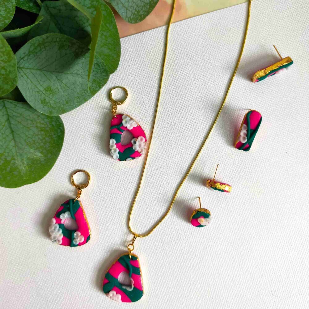 CREATED BY LAU "Della" Pink Flower Polymer Clay Gold Plated