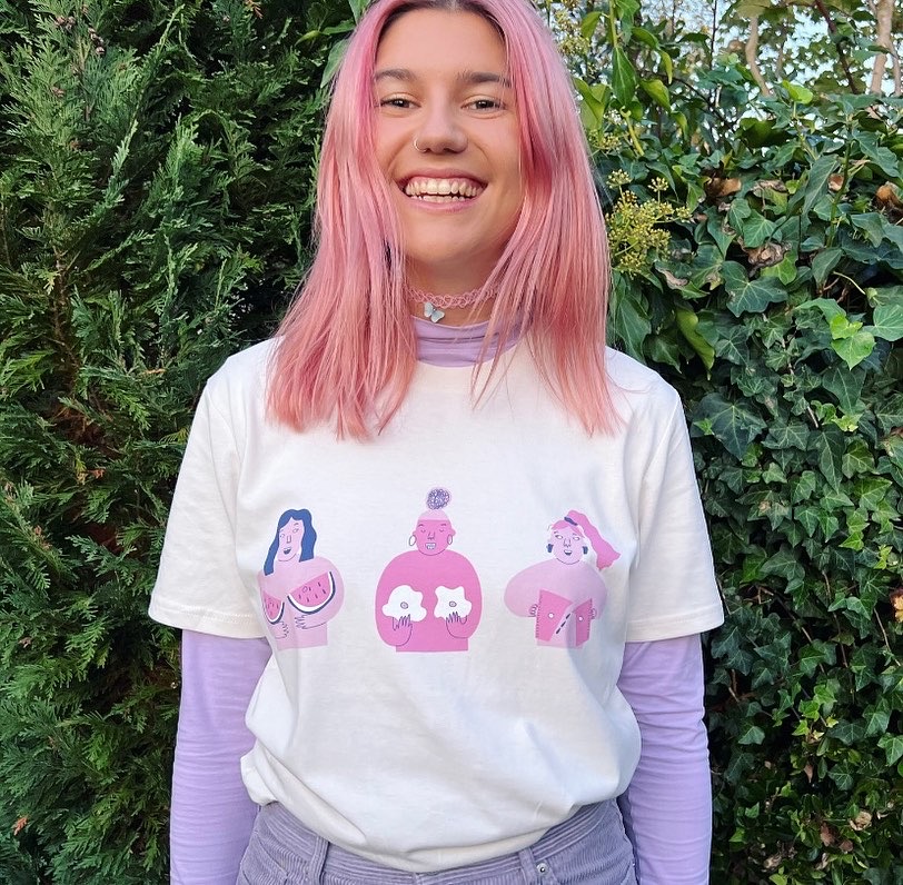 Organic cotton super fun soft t shirt featuring jugs, melons and fried eggs by ellastrated