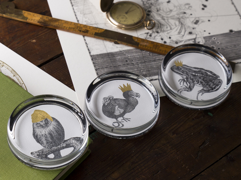 Hand Gilded Paperweights, owl, dodo, frog prince