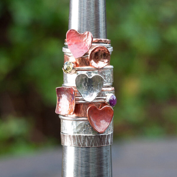 Mixed rings with copper and silver hearts