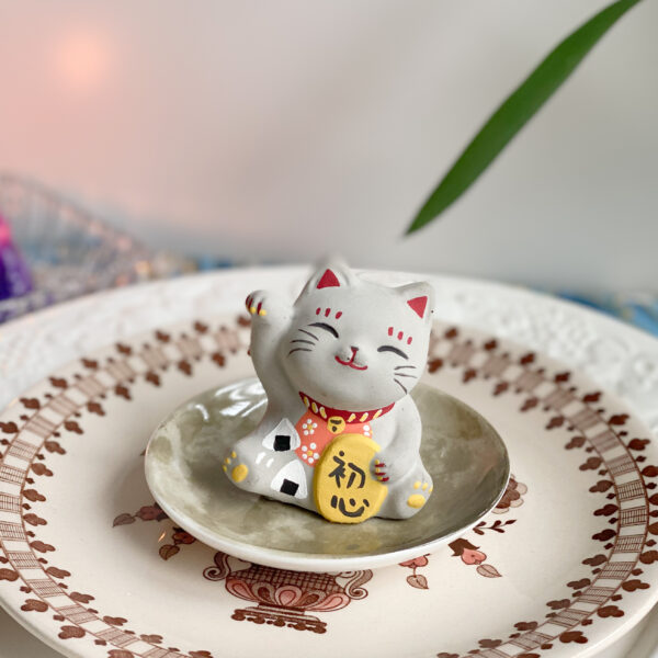 Japanese lucky cat Maneki-neko made by concrete with lovely hand paints
