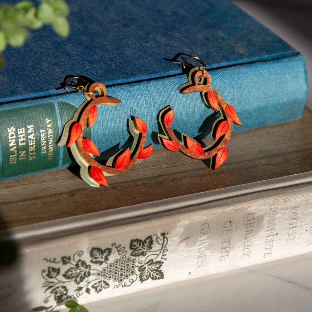 Peach Plot Orange Leaf Wreath Earrings