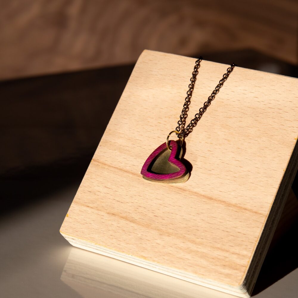 Peach Plot Laser Cut and Hand Cut Brass Heart Necklace