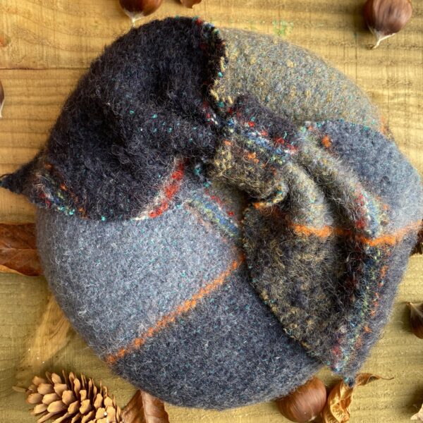 Fruitbat Textiles, Hand blocked beret fascinator with hand dyed & woven fabric