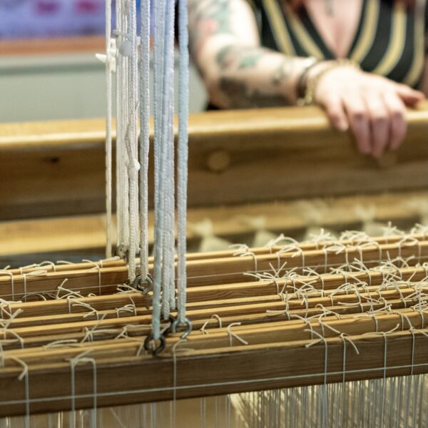 Fruitbat Textiles, Charlotte at her hand loom