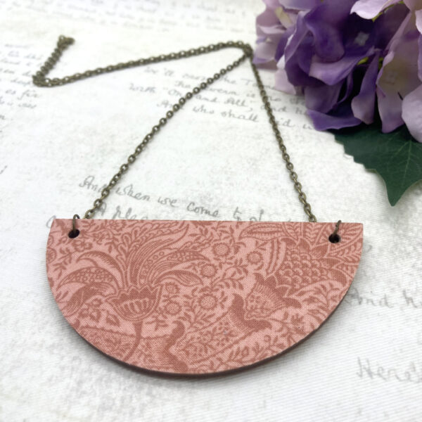 Pink Indian pattern William Morris necklace by Bowerbird Jewellery