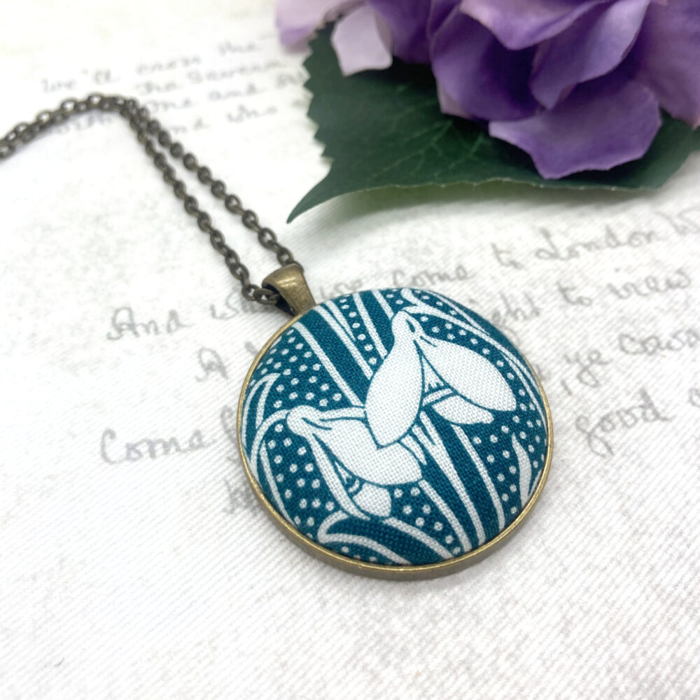 Snowdrop teal two flowers pendant by Bowerbird Jewellery, snowdrop jewellery