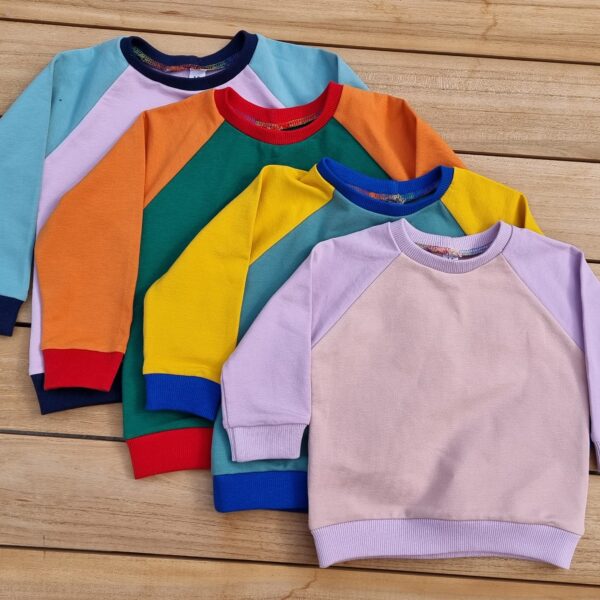 Simpson + C - Sporty Raglan Sweaters - retro inspired colour blocking. Baby and children's.