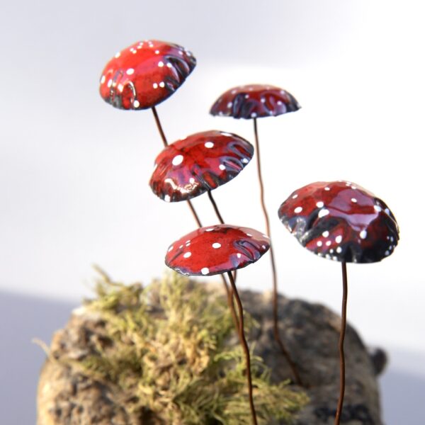 Enamel on Copper Red Mushrooms with white spots