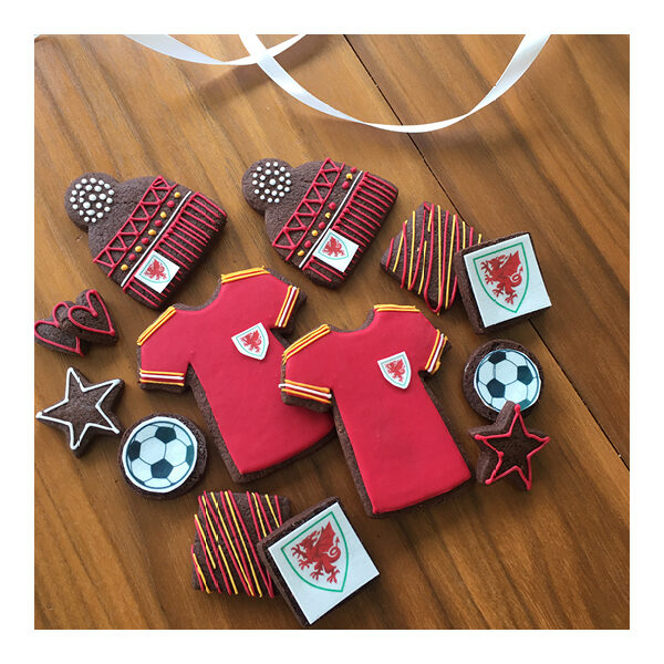 biscuits featuring football shirt and bobble hat with team logo
