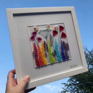 Fused glass colourful floral framed panel by Heartwood Glass