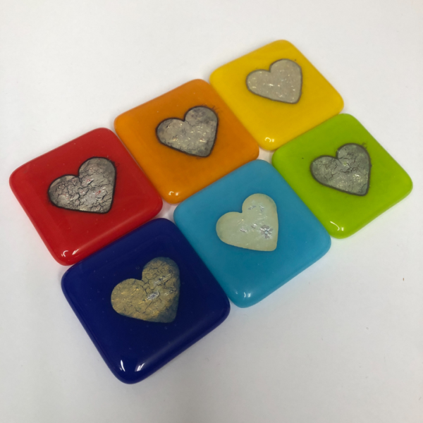 Colourful fused glass heart magnet gift under £10 by Heartwood Glass