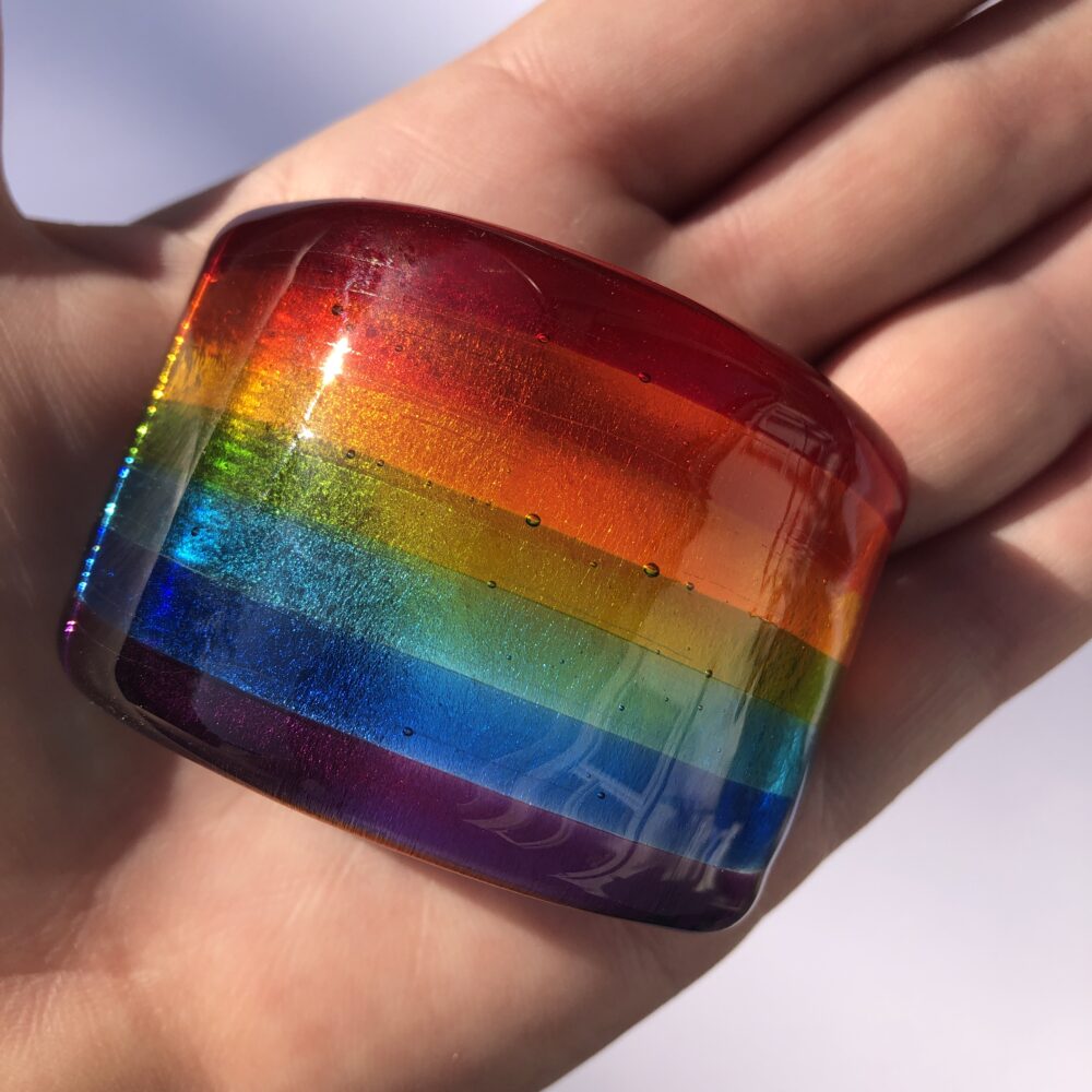 Micro stand up fused glass rainbow by Heartwood Glass