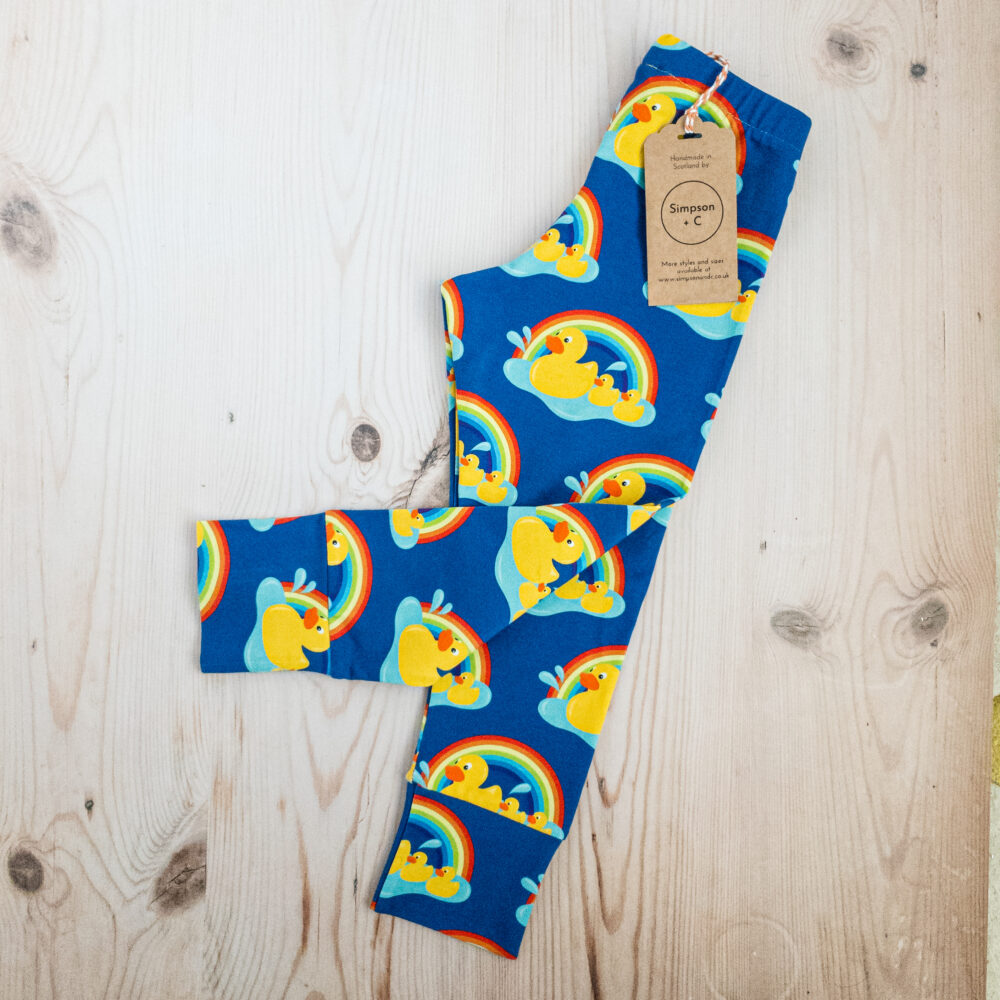 Simpson + C - Jazzy Leggings in Rainbow Duckies. Duck Leggings. Baby and Children's.