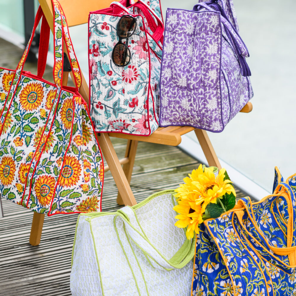 Block Print Quilted Cotton Tote Bags