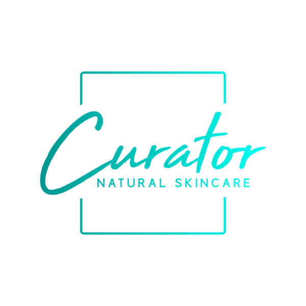 turquoise coloured logo in a square box for Curator Natural Skincare