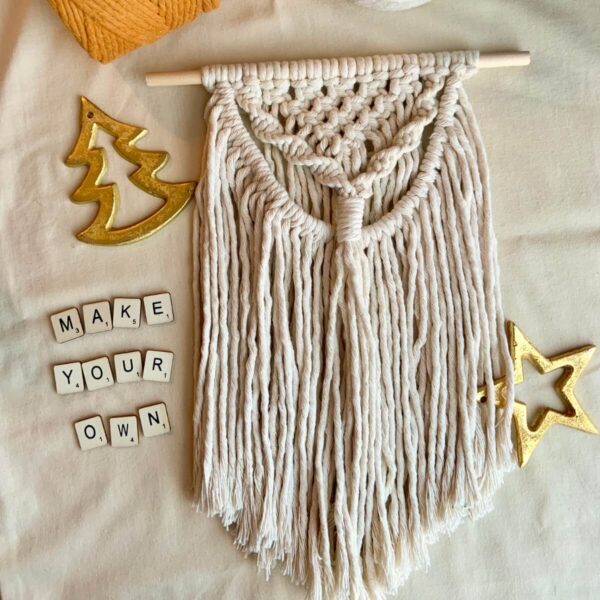 Knots & Xs Crafty Kits, white boho wall hanging from DIY macramé kit