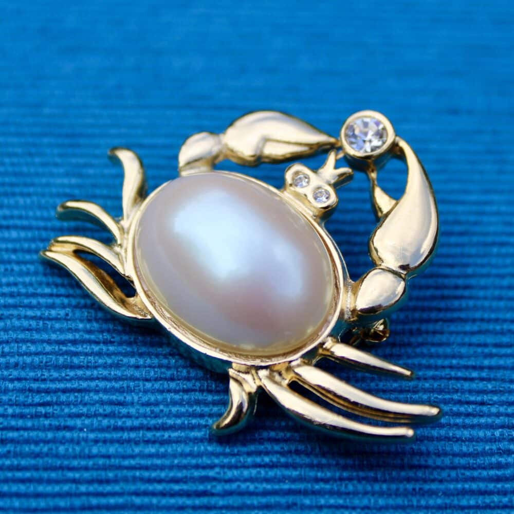 Vintage Gold and Pearl Crab Brooch