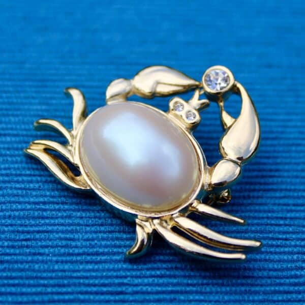 Vintage Gold and Pearl Crab Brooch