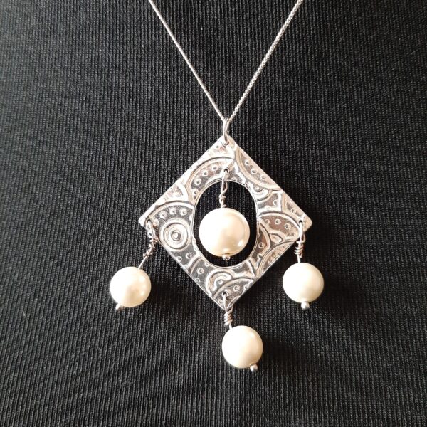 Sterling Silver and Faux Pearl Burlesque inspired necklace