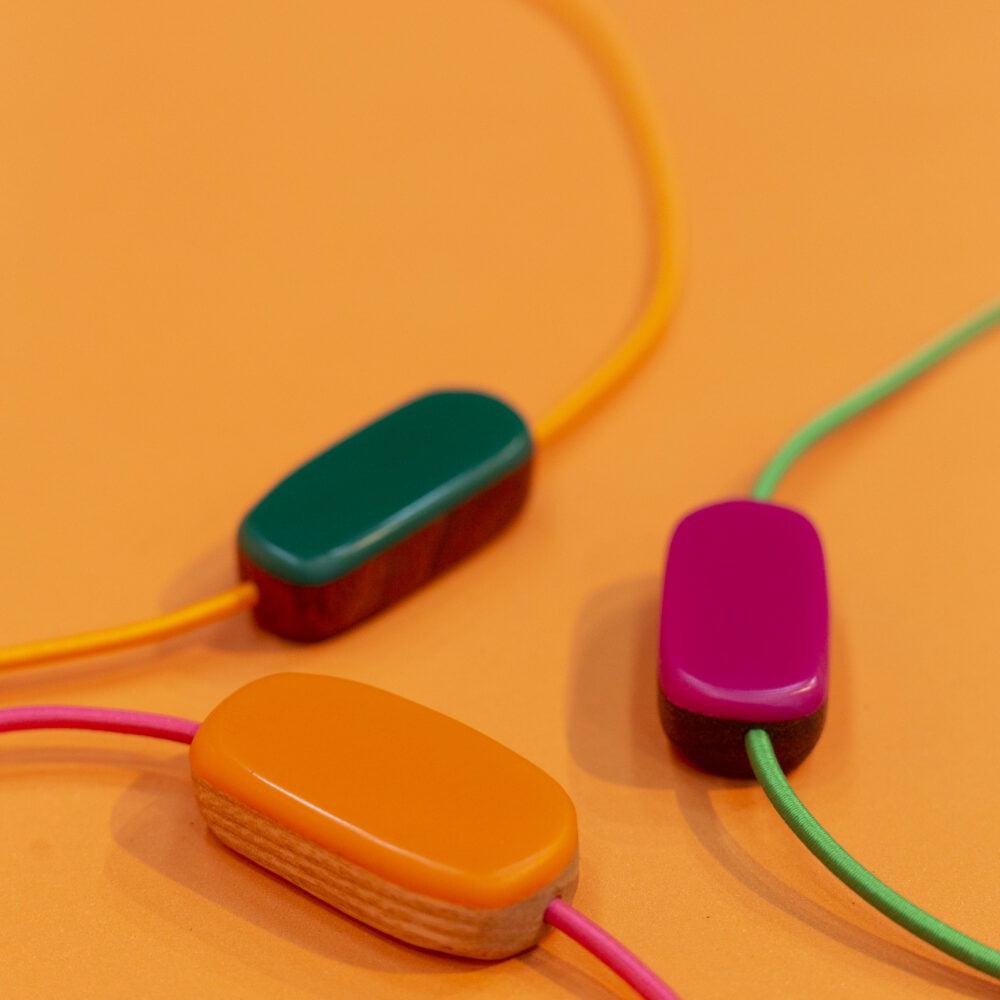 BRIGHT COLOUR RECLAIMED SCRAP RECYCLED SUSTAINABLE WOOD ACRYLIC JEWELLERY