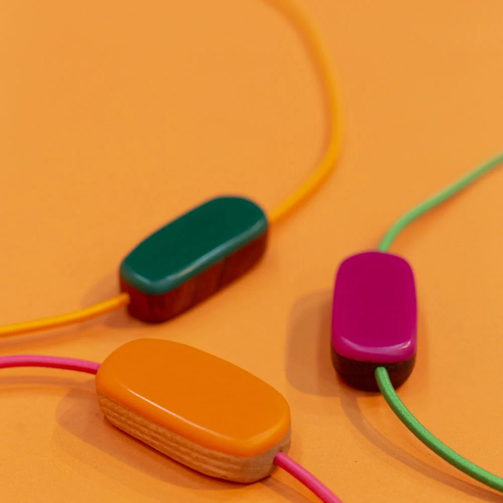 BRIGHT COLOUR RECLAIMED SCRAP RECYCLED SUSTAINABLE WOOD ACRYLIC JEWELLERY