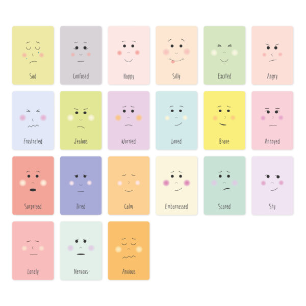 Front of emotion flash cards showing expressions by Creative Pickle