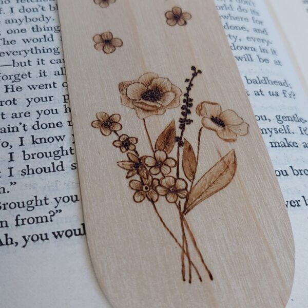 CG Wood Crafts, pyrography bookmark, wildflowers