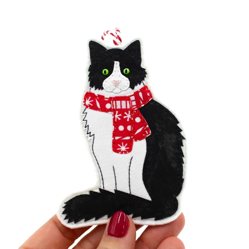 Mella's Makings - Black and White Cat Decoration with scarf