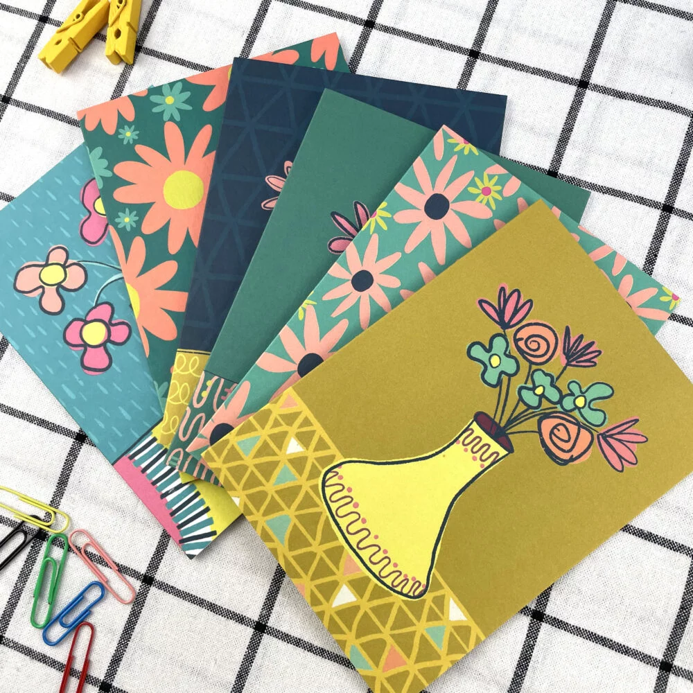 A colourful set of 6 floral notecards