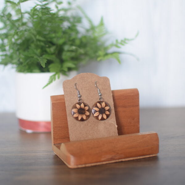 CG Wood Crafts, Sunflower pyrography earrings