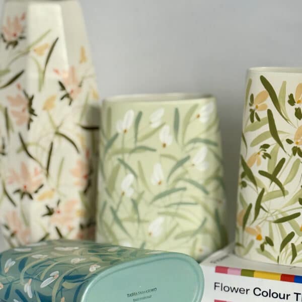 Ceramic vases hand painted in small wildflowers